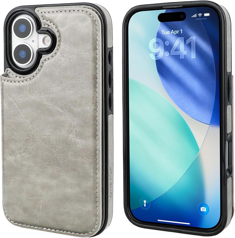 OT ONETOP ONETOP Compatible with iPhone 17 Wallet Case with Card Holder, PU Leather Kickstand Card Slots Case, Double Magnetic Clasp and Durable Shockproof Cover 6.3 Inch (Gray) - Image 3